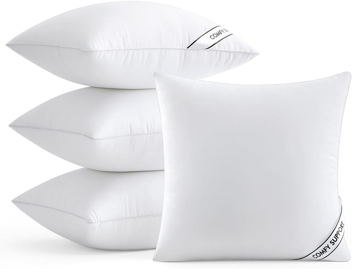 18x18 Inch Pillows Inserts, Pack of 4 Down Alternative Virgin Filling Comfy Support Throw Pillows for Sofa Couch Bed