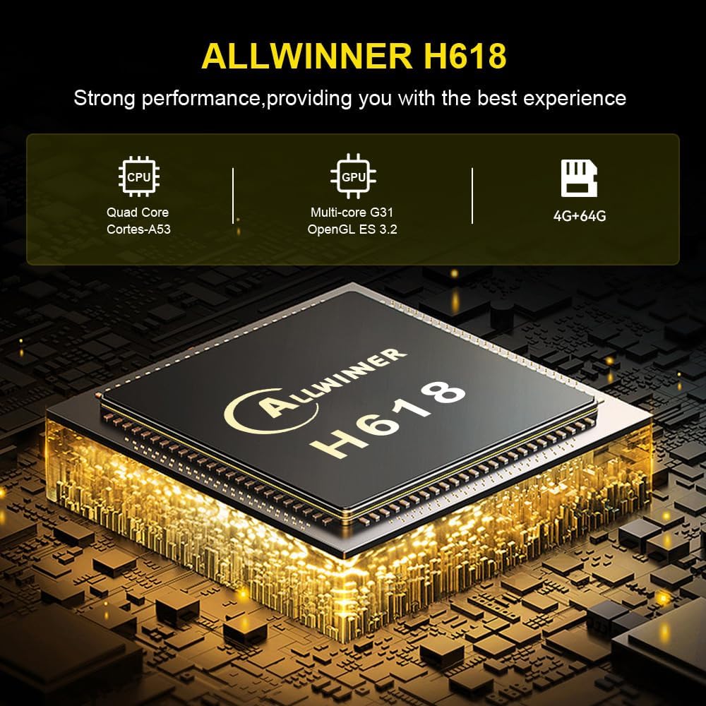 Android TV Box 2026, Android 12.0 TV Box with 8K Decoding 4GB RAM 32GB ROM Allwinner H618 Quad-Core, 2.4GHz/5.0GHz WiFi6 Bluetooth 4.0+, Support H.265/USB 2.0/8K Ultra HD