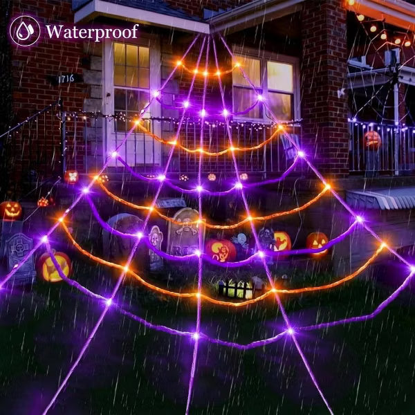 Laukingdom Halloween Lighted Spider Web with 150 LED Lights Motion Activated Outdoor Yard Decor