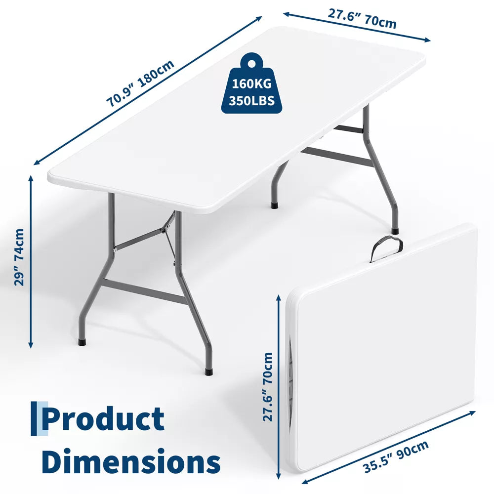 Garvee Outdoor 6 ft Folding Camping Table Plastic Table Portable Square Height Dining Table Perfect for Picnics, Parties, Party and Camping