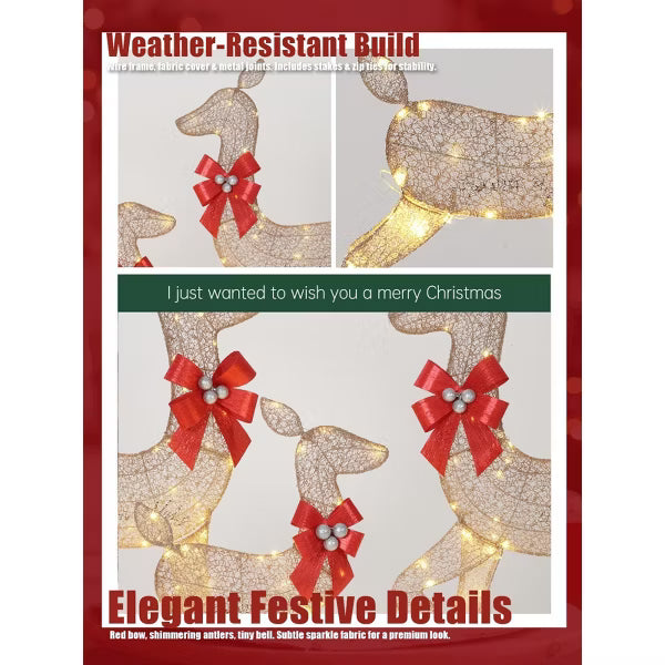 Garvee 1PC 3ft Female Deer Lighted Christmas Reindeer, Large Outdoor Yard Reindeer Holiday Decoration with LED Lights, Gold