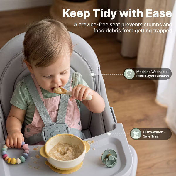 TODECARE Baby High Chair, 8 in 1 Convertible Highchair for Baby& Toddler, Booster Seat, Toddler Chair with Safety Harness, Removable Tray, Gray