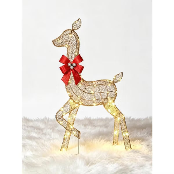 Garvee 1PC 3ft Female Deer Lighted Christmas Reindeer, Large Outdoor Yard Reindeer Holiday Decoration with LED Lights, Gold