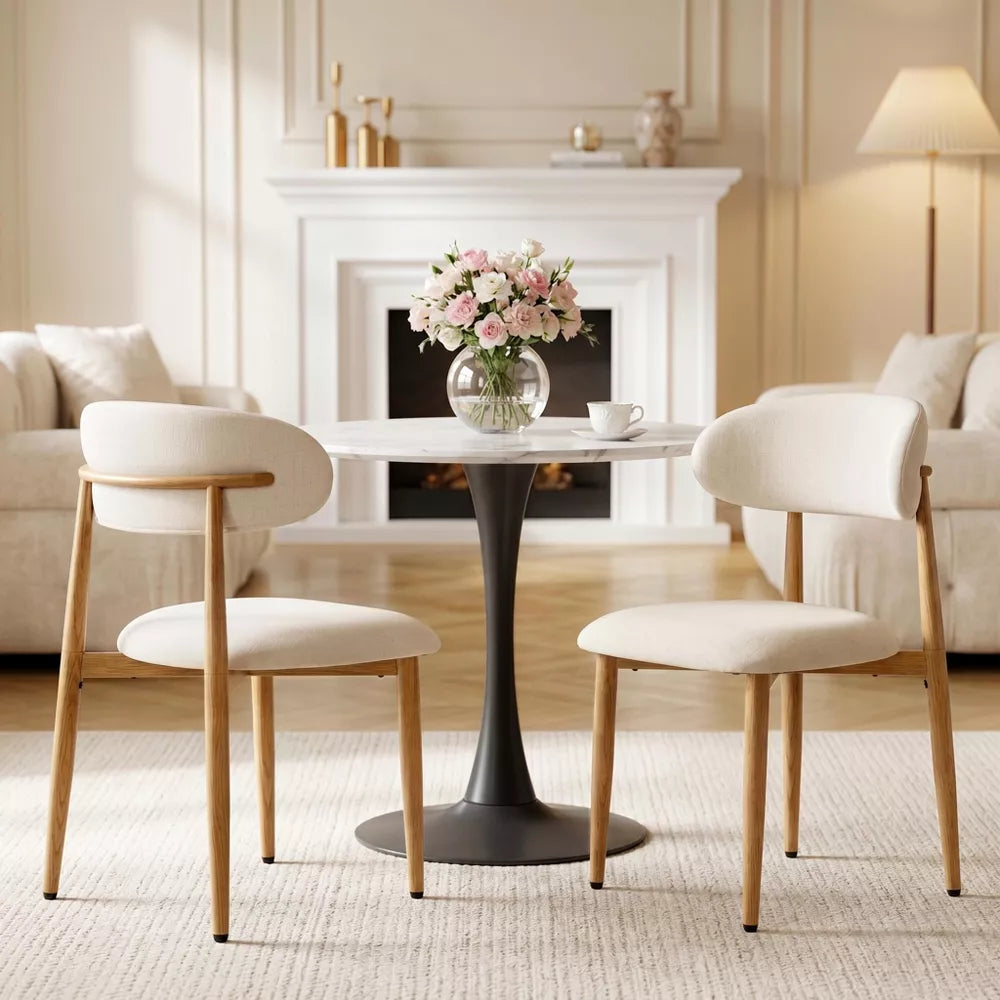 Wooden Dining Chairs Set of 2, Modern Fabric Upholstered Kitchen Side Chairs, Farmhouse Dining Room Chair with Foot Pegs