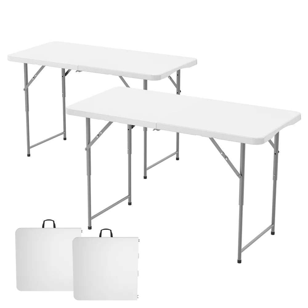 Garvee 4 ft Folding Picnic Table Easy to Fold and Store, Foldable Table for Camping Picnic Dining Party Kitchen Outdoor Indoor with Carrying Handle