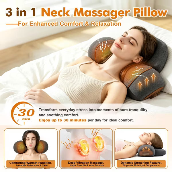 Morfone 3-in-1 with Heat Vibration & Air Pressure Neck Massage Pillow Cervical Support Therapy Pillow