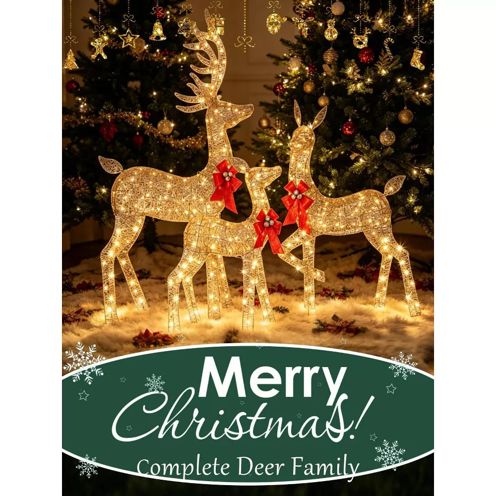 Garvee 3 Piece 5FT Large Lighted Christmas Deer Family Set, Outdoor Reindeer Decoration with LED