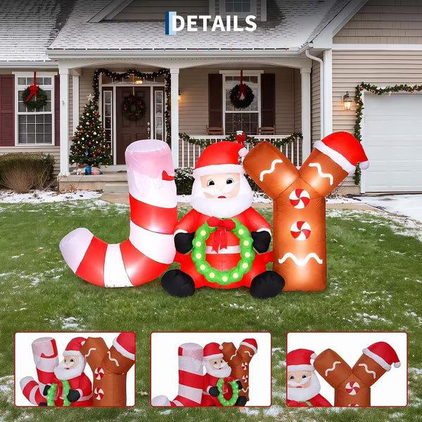 5.9 FT Long Joy Inflatable with Santa Claus, Blow Up Yard Decorations with Built-in LED Lights, UL Certified Adapter for Xmas Lawn Garden Decor
