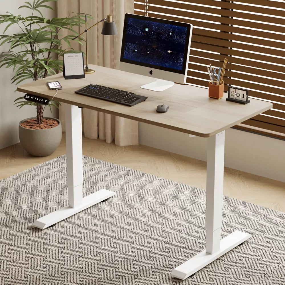 55"×24" Light Oak Electric Standing Desk Height Adjustable Desk for Home and Office Computer Table Gaming Desk Modern Lift-up Desk