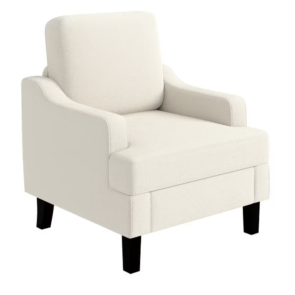 Chenille Mid Century Modern Accent Chair, Wood & Iron Frame Armchair with 330lb Capacity for Living Room Bedroom,White