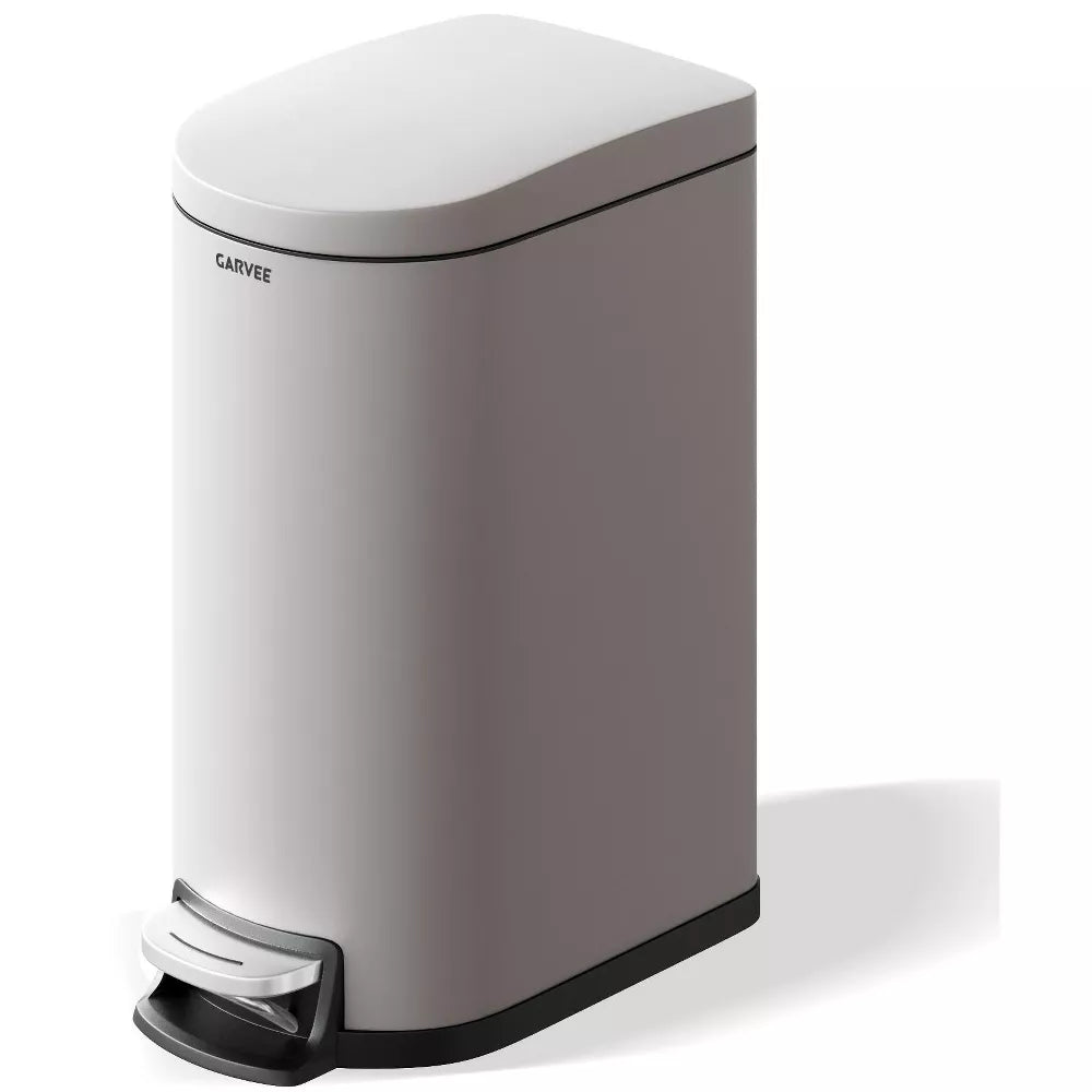 Slim Bathroom Trash Can 2.6 Gal – Step-On Stainless Lid, Soft Close, Odor Control, Removable Inner Bucket, Rear Handle – Waterproof for Home