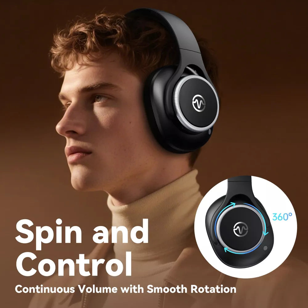 VEATOOL Hybrid ANC Over-Ear Headphones: Bluetooth 6.0, 60H Playtime, Foldable, Hi-Res Audio, Deep Bass, Built-in Mic (Travel/Office)