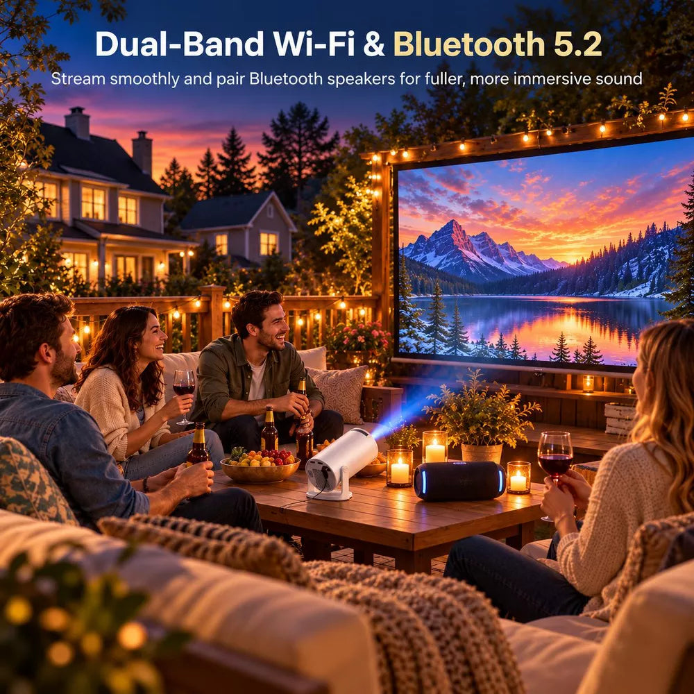 Mini Projector with WiFi and Bluetooth, Support Auto Keystone, 360° Rotating, 1080P Video Projector for Bedroom Portable Projector for Home Theater(副本)