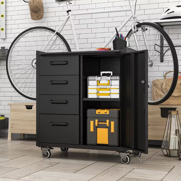 VIYET 35" Rolling Tool Storage Cabinet with Drawers, Adjustable Shelf & Lockable Wheels, Heavy Duty Metal Garage Organizer