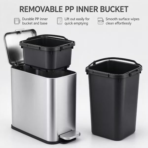 Garvee 10L Slim Bathroom Stainless Steel Trash Can with Lid, Narrow Small Trash Bin