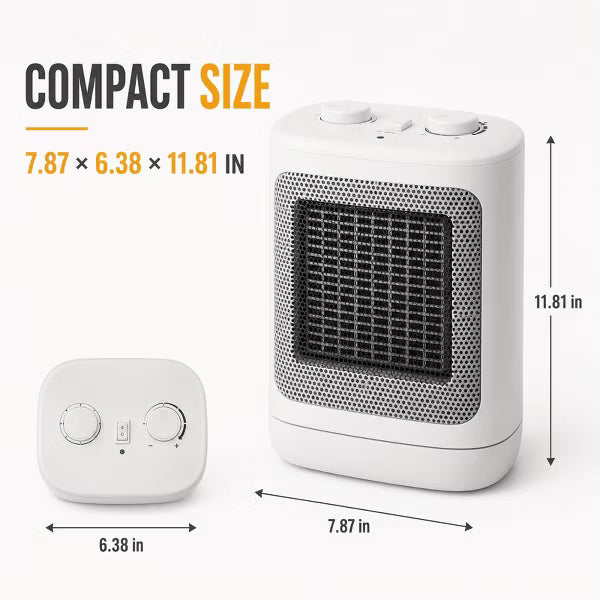Garvee Ceramic Space Heater for Indoor Use, Portable Electric Desk Heater, 60-Degree Oscillation, 750W/1500W Modes, White