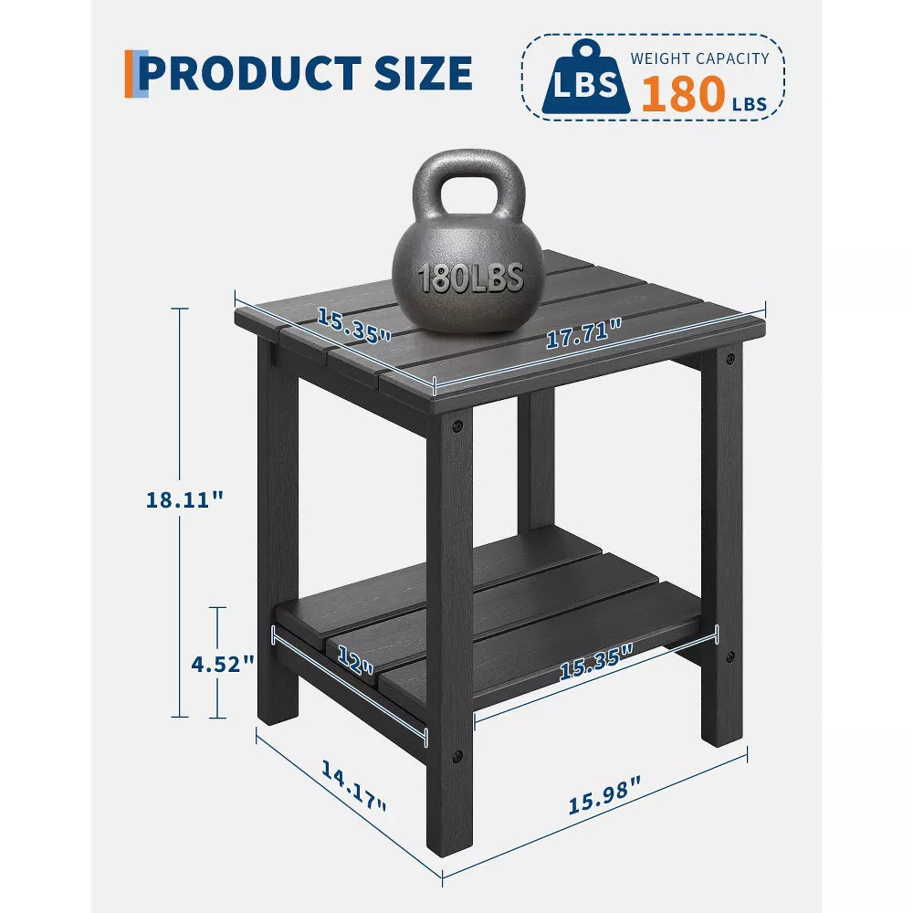 Adirondack 2-Tier Outdoor Side Table 18"x15", HDPE All-Weather End Table for Patio, Pool, Deck, Backyard & Indoor Use