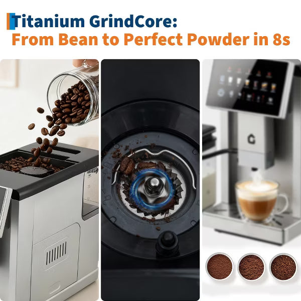Super Automatic Coffee Espresso Machine with Milk Frother, 20 Bar Dual Boiler Coffee Maker for 7 Drinks, self-Cleaning System, Silver