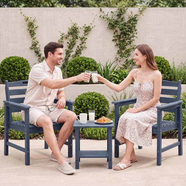 Garvee 2Pcs Patio Dining Chairs, Outdoor Accent Chair, HDPE Wide Armrests, Perfect for Backyard, Garden Reading Relax, Blue