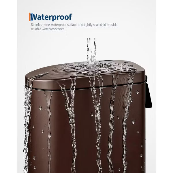 13 gal / 50 L Metal Kitchen Trash Can with Lid, Slim Rustproof Garbage Can, Large Step-on Trash Bin, Brown
