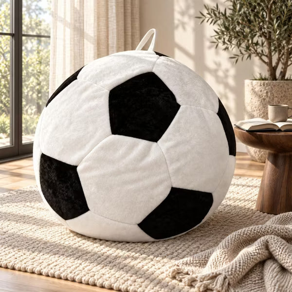 LauKingdom 39.37" Black/Off-White Soccer Ball Bean Bag Chair with Foam Fill for Bedroom, Game Room, Living Room, Dorm, Home Office, Gaming & Reading