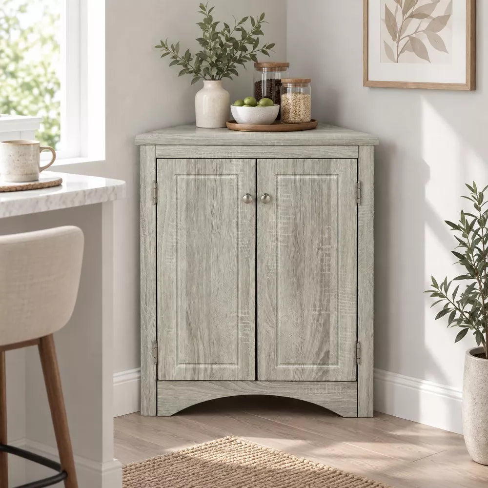 LauKingdom Triangle Storage Cabinet with Adjustable Shelves, Bathroom Storage Cabinet, Kitchen Decor, Freestanding Floor Cabinet for Kitchen, Bathroom