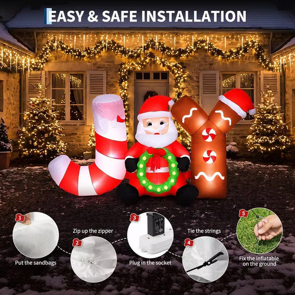 5.9 FT Long Joy Inflatable with Santa Claus, Blow Up Yard Decorations with Built-in LED Lights, UL Certified Adapter for Xmas Lawn Garden Decor