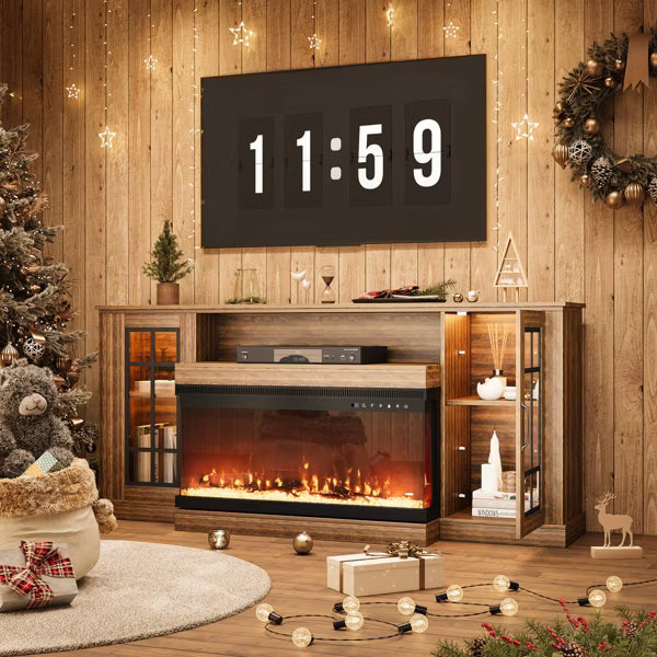 EROMMY 70" TV Stand for TVs up to 80" with Fireplace Included