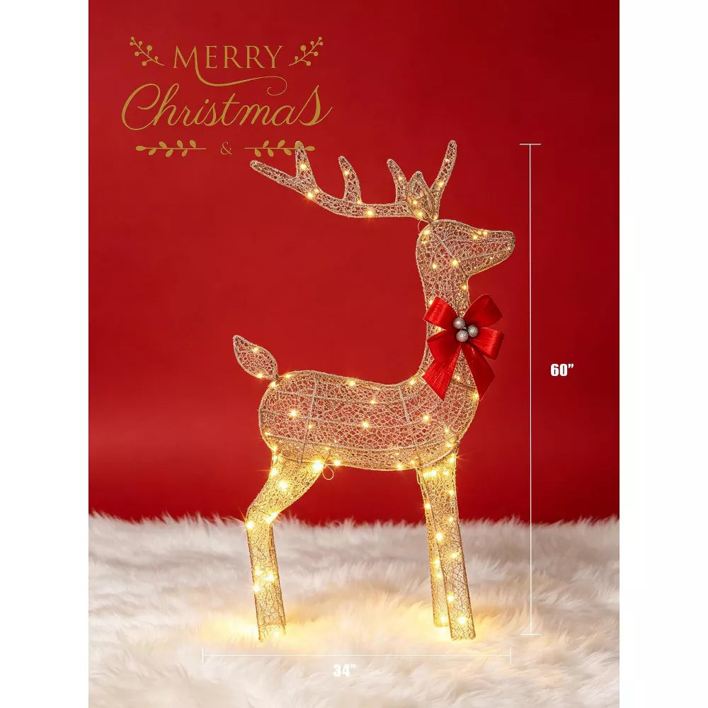 Garvee 3 Piece 5FT Large Lighted Christmas Deer Family Set, Outdoor Reindeer Decoration with LED