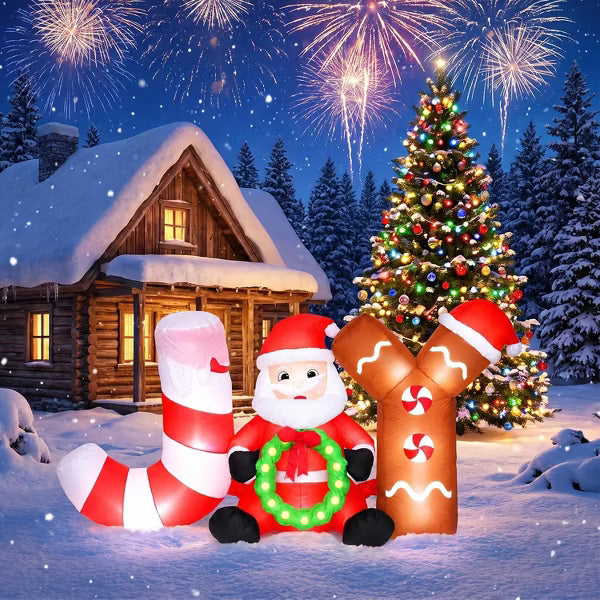 5.9 FT Long Joy Inflatable with Santa Claus, Blow Up Yard Decorations with Built-in LED Lights, UL Certified Adapter for Xmas Lawn Garden Decor