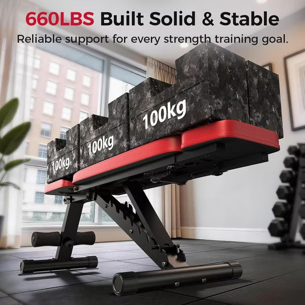 FED FITNESS Weight Bench with Headrest,Dual-Support Workout Bench with 10 Backrests and 660LBS Weight Capacity,Dumbbell & Strength Training