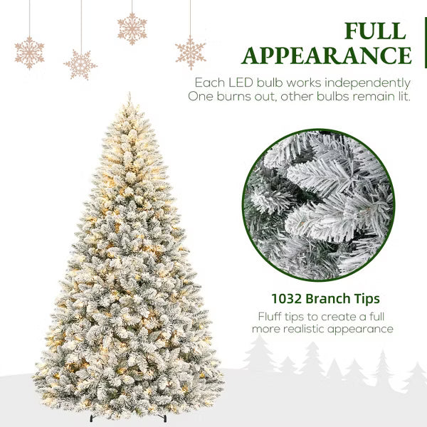 VIVATREES 6ft Prelit Artificial Christmas Tree Snow Flocked with Warm White LEDs Lights Hinged Branches Metal Stand Xmas Tree for Decor White