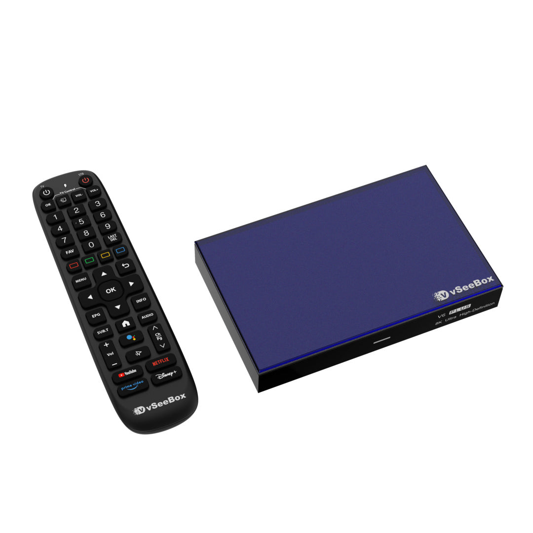 vSeeBox V6 Plus Android 14.0 TV Box, 4GB RAM 64GB Storage, 8K Video Output, Dual-Band WiFi 6, Bluetooth 5.0, Voice Remote with Backlight, Split-Screen Viewing, HDMI 2.1