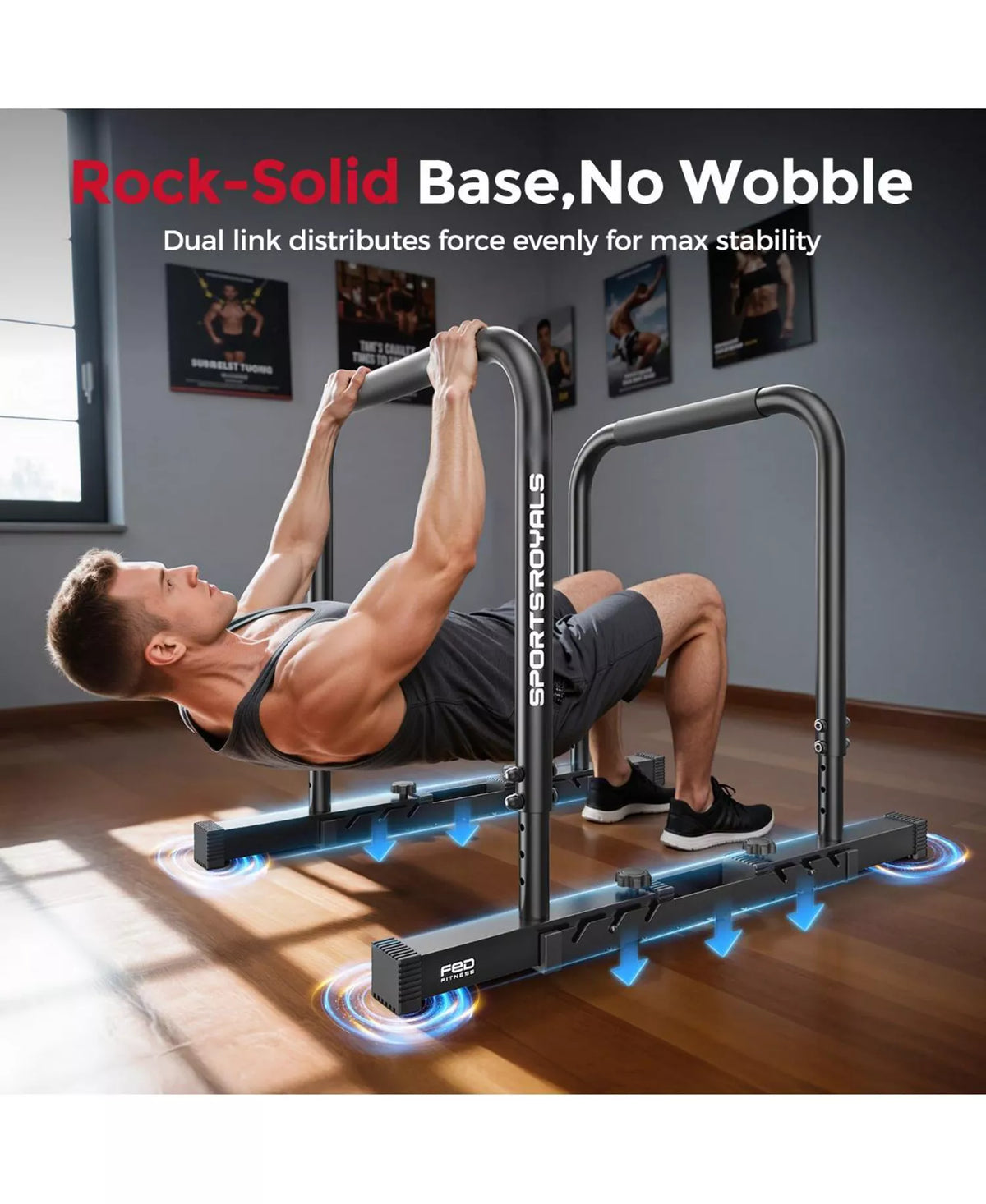 Adjustable Dip Bar Station, Heavy Duty Parallette and Parallel Bars, 400LBS Stable Dip Stands for Home Gym