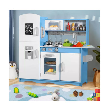 Wooden Kids Play Kitchen, Toy Kitchen Playset, w/Oven, Microwave, for Boys Girls Age 3+