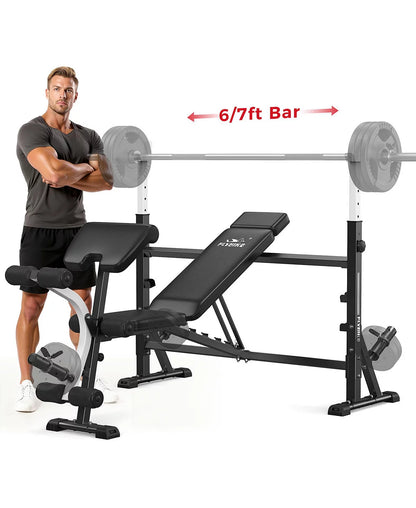 Olympic Adjustable Weight Bench, 47IN Rack Width with Bench Press Rack, Multi-Functional Workout Equipment