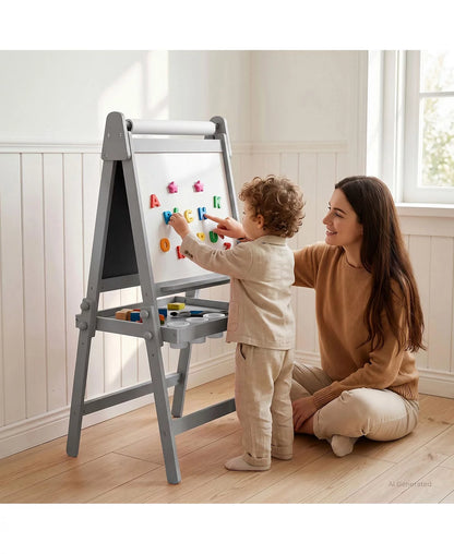 3-in-1 Kids Art Easel with Magnetic Whiteboard, Chalkboard, Paper Roll