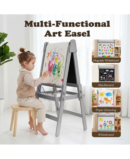 3-in-1 Kids Art Easel with Magnetic Whiteboard, Chalkboard, Paper Roll