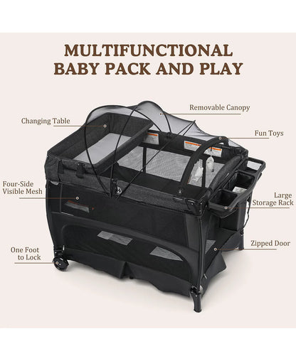 4-in-1 Portable Baby Playard with Bassinet and Mosquito Net, Bedside Sleeper and Changing Table