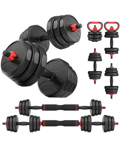 3 in 1 Adjustable Dumbbells Set Convertible to Barbell and Kettlebell, Multi Weight Free Weights for Home Gym