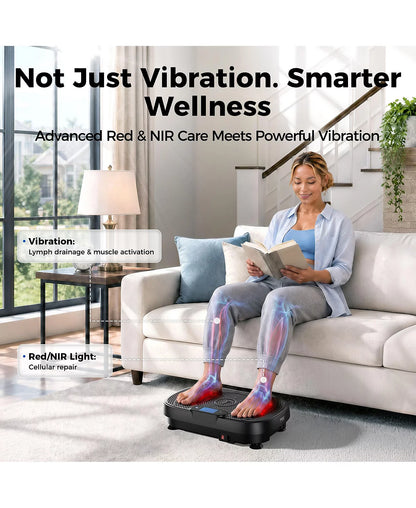 Red Light Therapy Vibration Plate 660nm Red 850nm NIR Infrared Whole Body Vibration Exercise Platform 120 Speed Levels for Home Workout