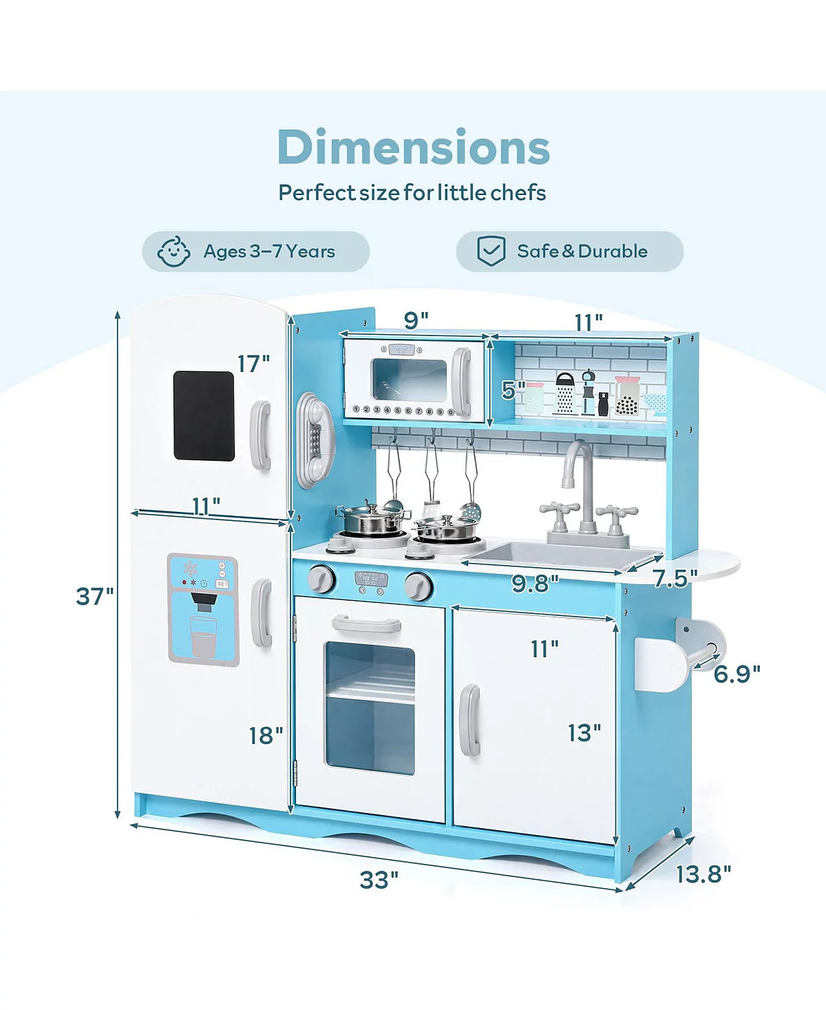 Wooden Kids Play Kitchen, Toy Kitchen Playset, w/Oven, Microwave, for Boys Girls Age 3+