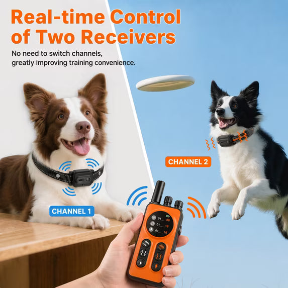 Dog Shock Collar 2 Dogs (10-120Lbs) - 3300ft Dog Training Collar with Remote, Real-time Dual-Channel Control with 3 Training Modes, IPX7 Waterproof E-Collar with Light
