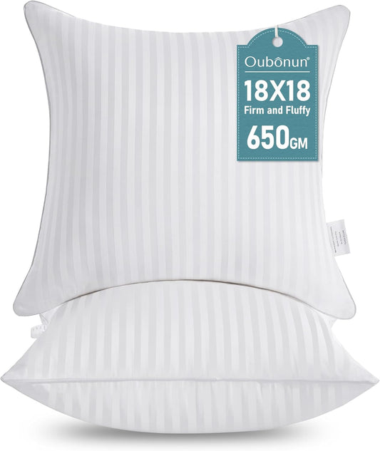 18 x 18 Throw Pillow Inserts, Firm and Fluffy Decorative Square Pillows for Couch Bed Sofa with Soft Cotton Cover White Cushion with Down Alternative Pack of 2