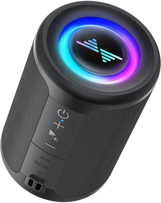 Bluetooth Speaker with Lights, TWS Stereo Surround Sound, Type C Powered, Bluetooth 5.3, AUX TF Card Input, Wireless for Outdoor Home, Coolest Gifts
