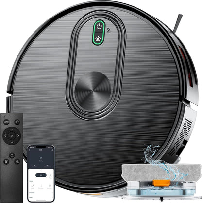Robot Vacuum and Mop, 6500Pa Suction, 2 in 1 Robotic Vacuum with Gyro Inertial Navigation, 200 Min Runtime, App/Remote/Voice Control, Ideal for Pet Hair, Hard Floor, Carpet