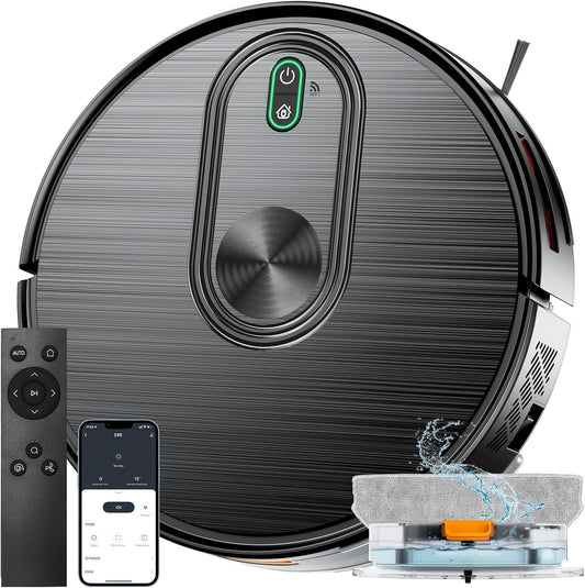 Robot Vacuum and Mop, 6500Pa Suction, 2 in 1 Robotic Vacuum with Gyro Inertial Navigation, 200 Min Runtime, App/Remote/Voice Control, Ideal for Pet Hair, Hard Floor, Carpet