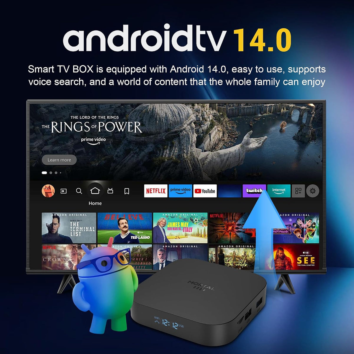 Android 14 TV Box 2026, 8K Ultra HD with 2GB RAM 16GB ROM RK3518 WIFI6