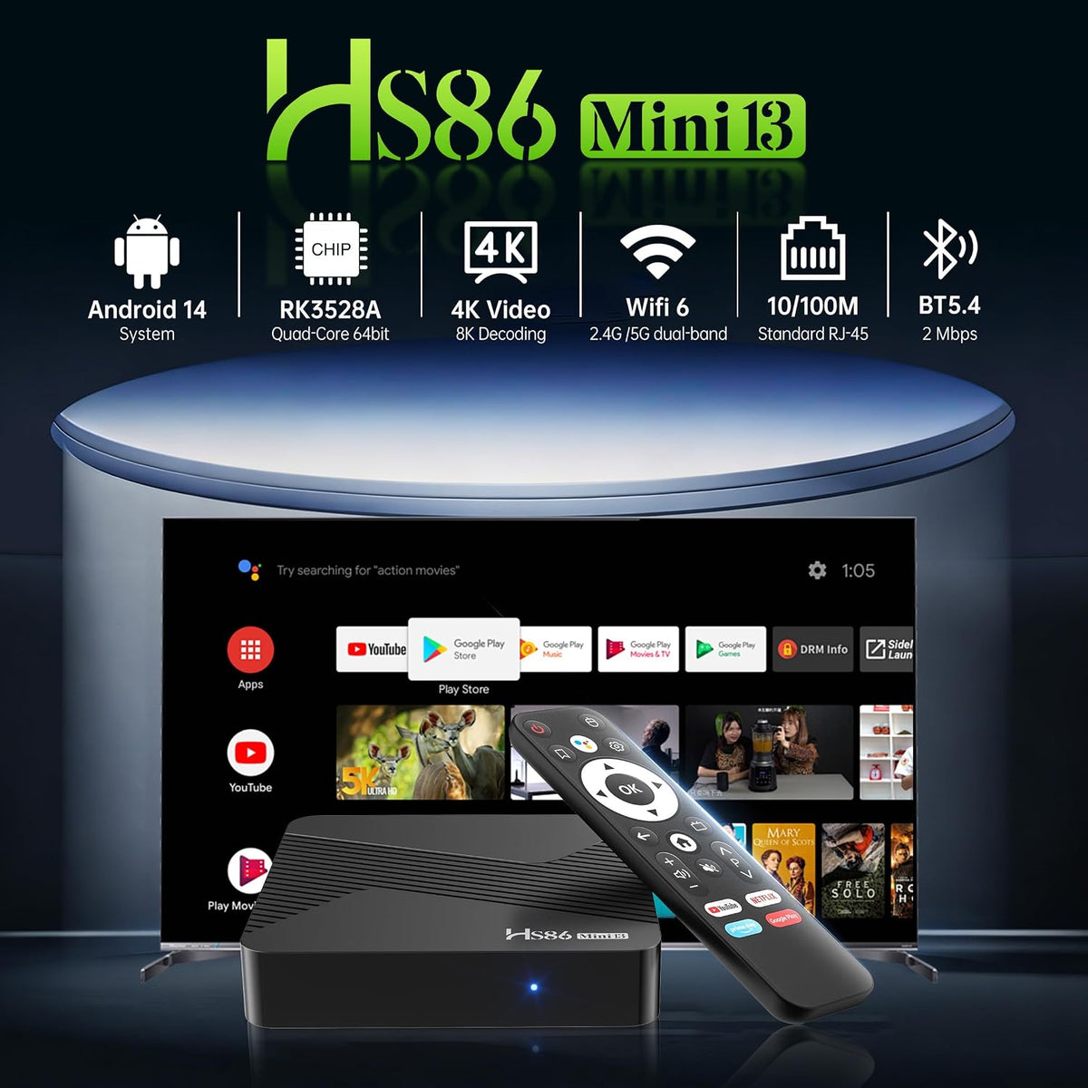 2026 Android 14 TV Box, Android Box RK3528A Quad-Core for Smart TV