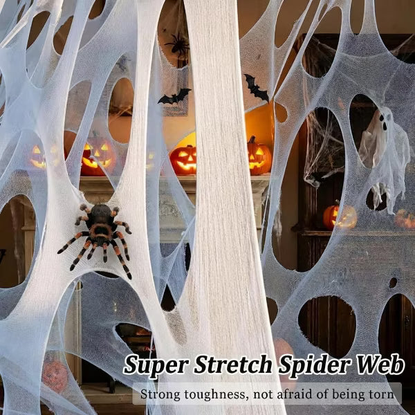 Laukingdom DIY Giant Halloween Spider Web 450 Sq Ft Stretchable Spider Web With 10 Ground Stakes